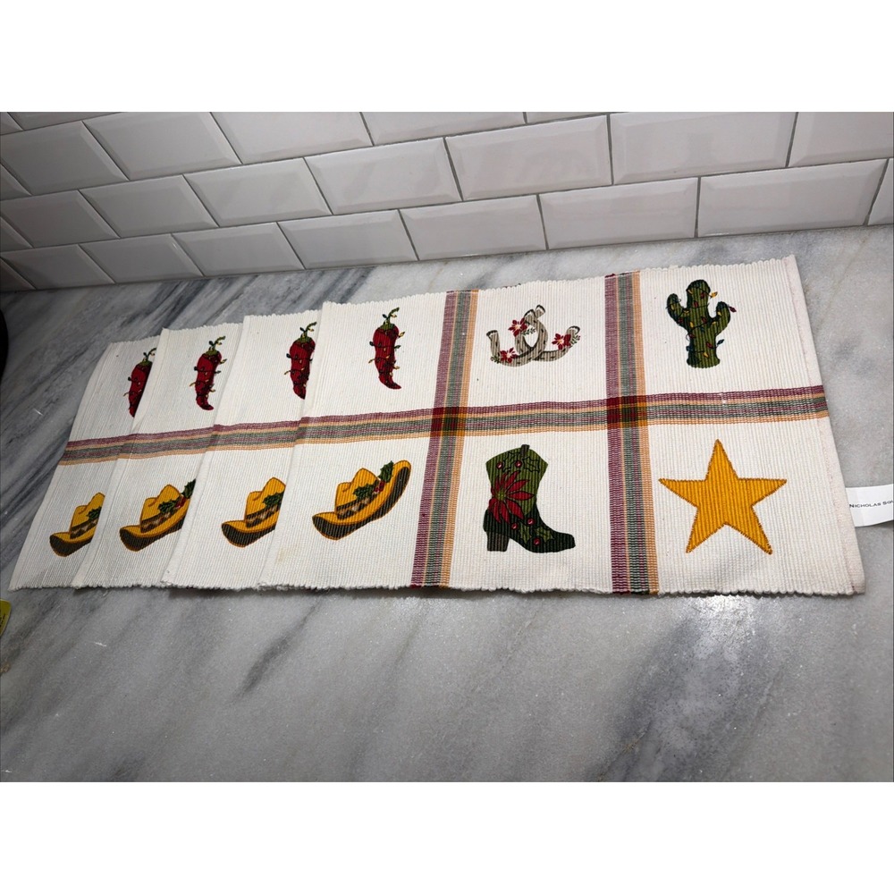 Set Of 4 Vintage St Nick Square Cowboy Western Christmas Placemats 001